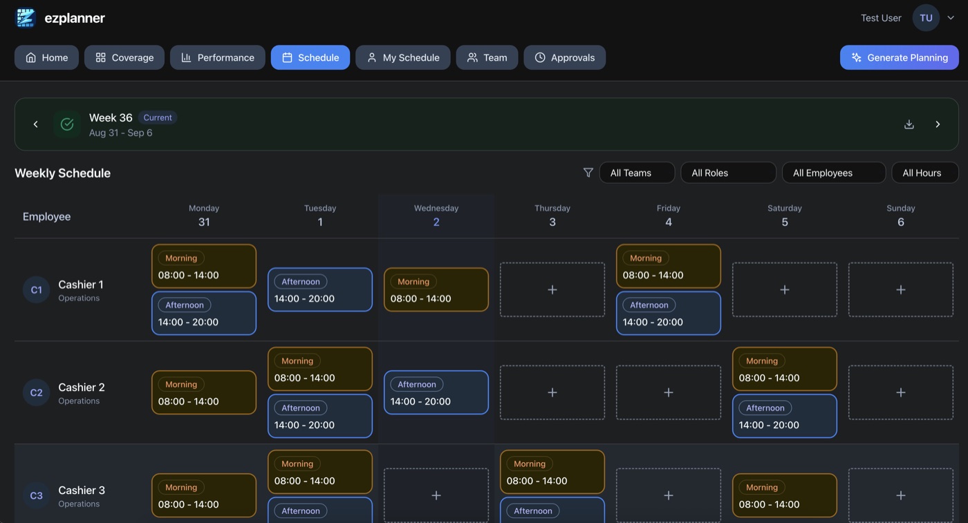 EzPlanner — weekly shift schedule