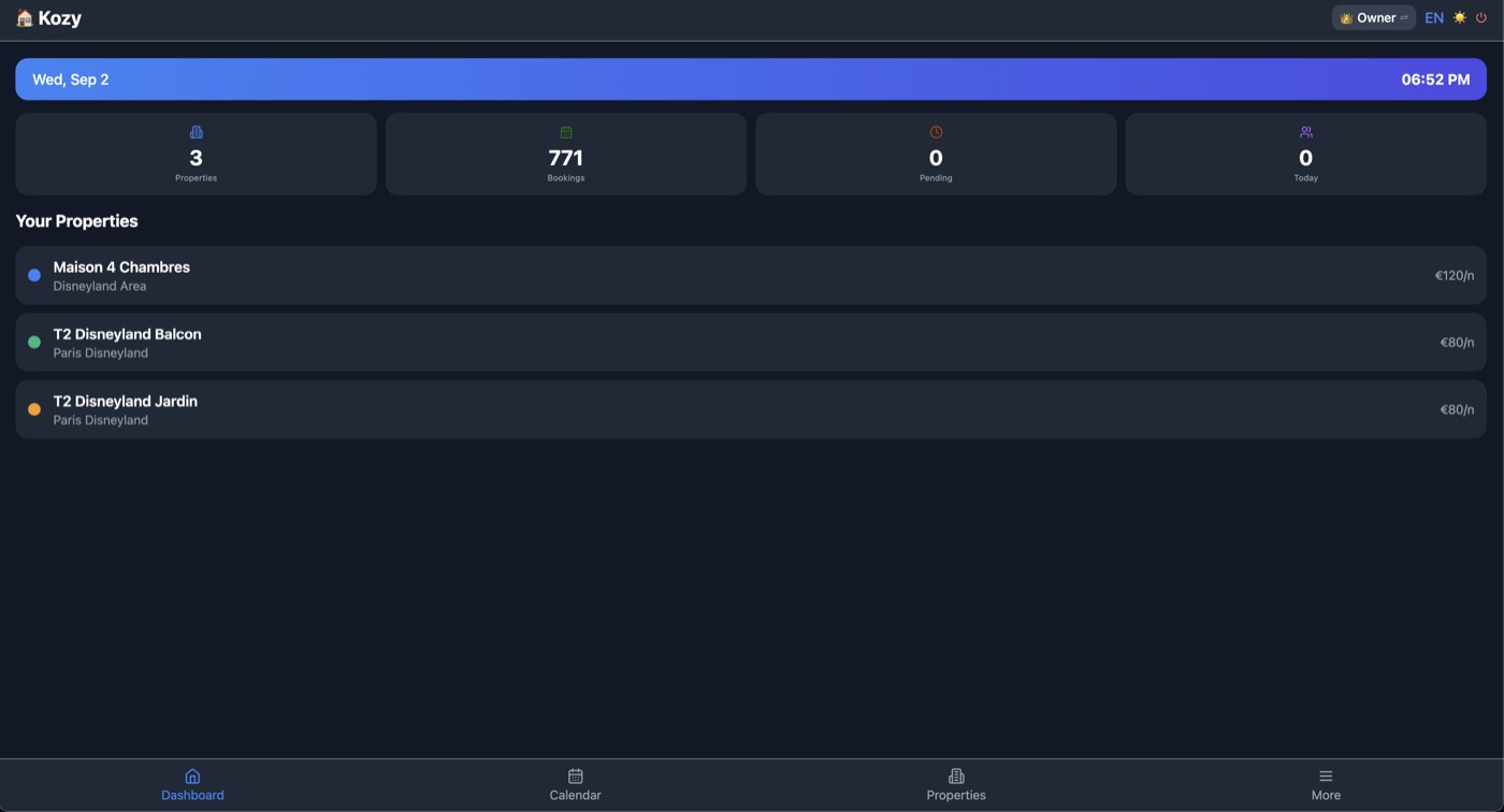 Kozy — owner dashboard